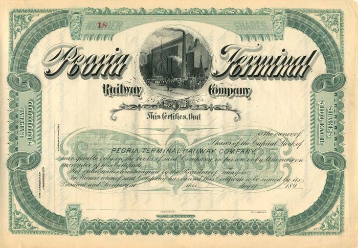 Peoria Terminal Railway Co. - Stock Certificate